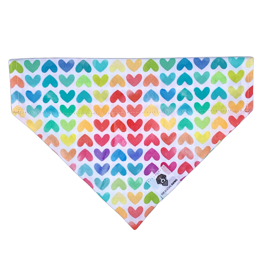 Rainbow hearts colorful Valentine's Day slip on dog bandana