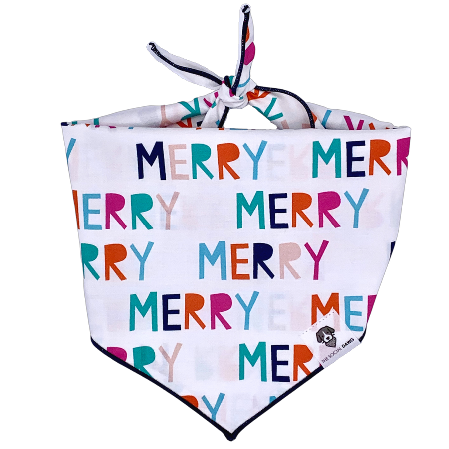 Colorful Merry Christmas tie on dog bandana