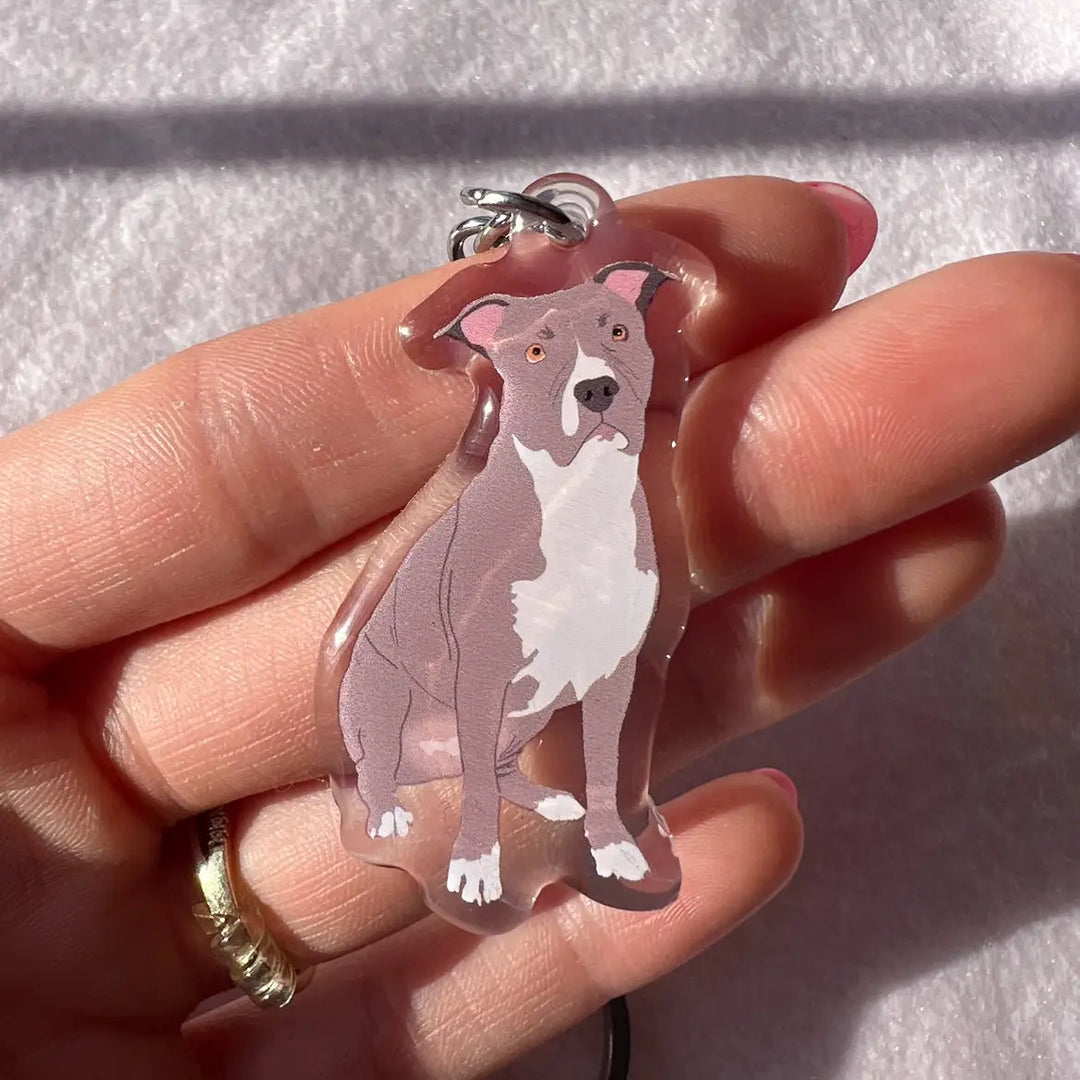 Pit Bull (Gray), Staffy (Gray) Keychain