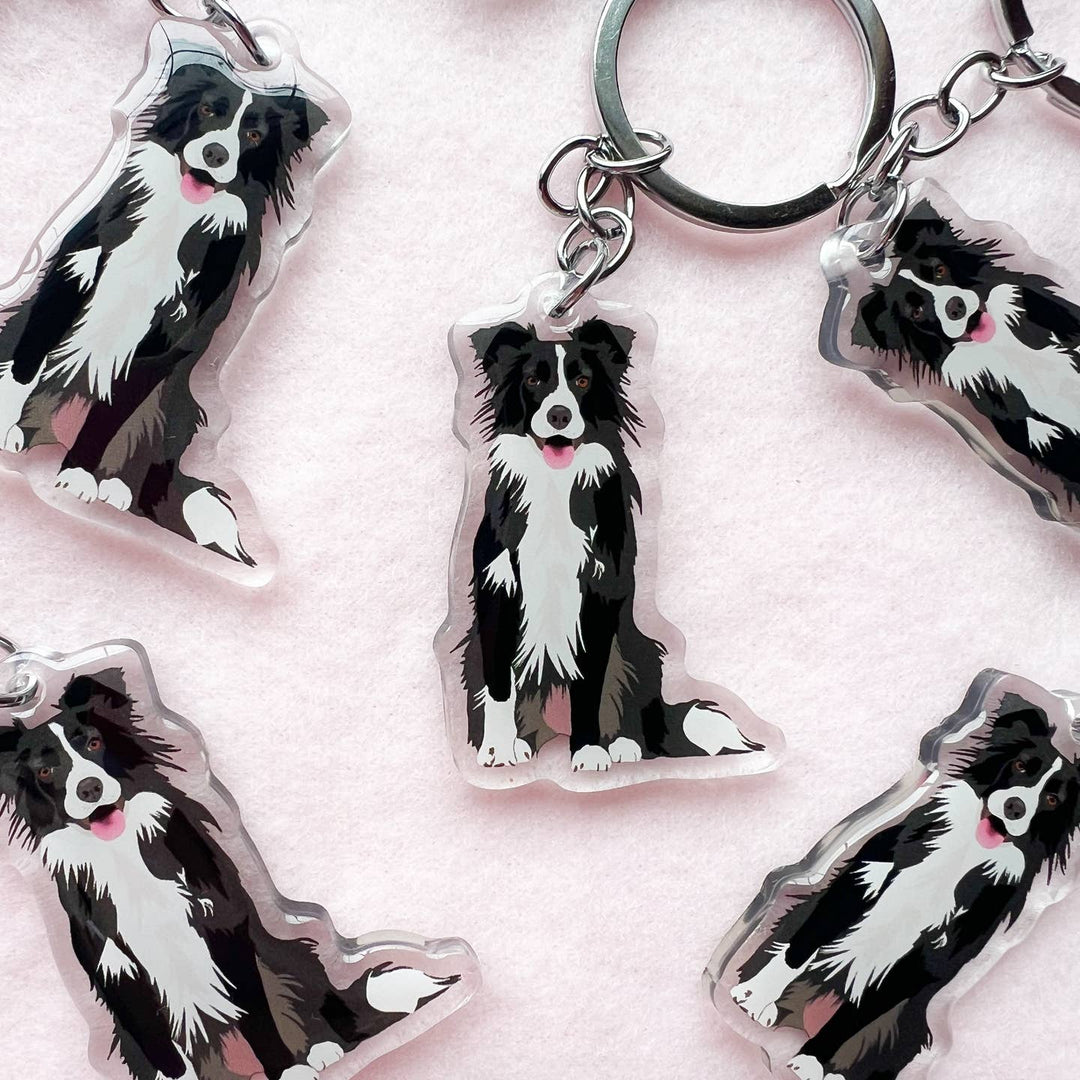 Border Collie (Black & White) Keychain