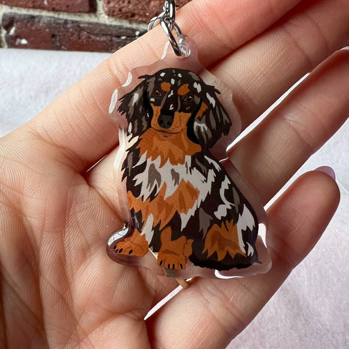 Dachshund (Long-Haired Dapple) Keychain