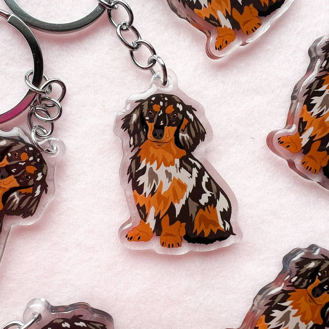 Dachshund (Long-Haired Dapple) Keychain