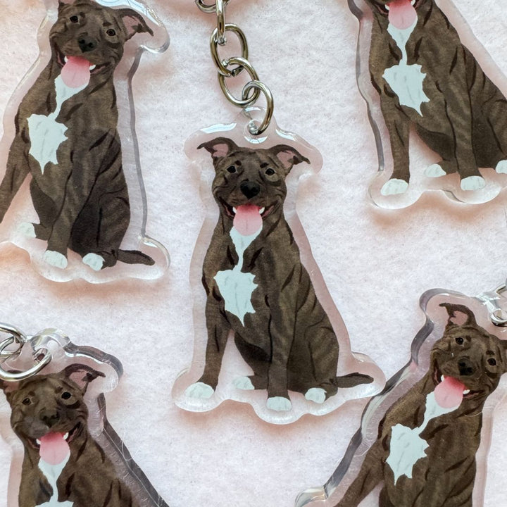 Pit Bull, Staffy (brindle) Keychain
