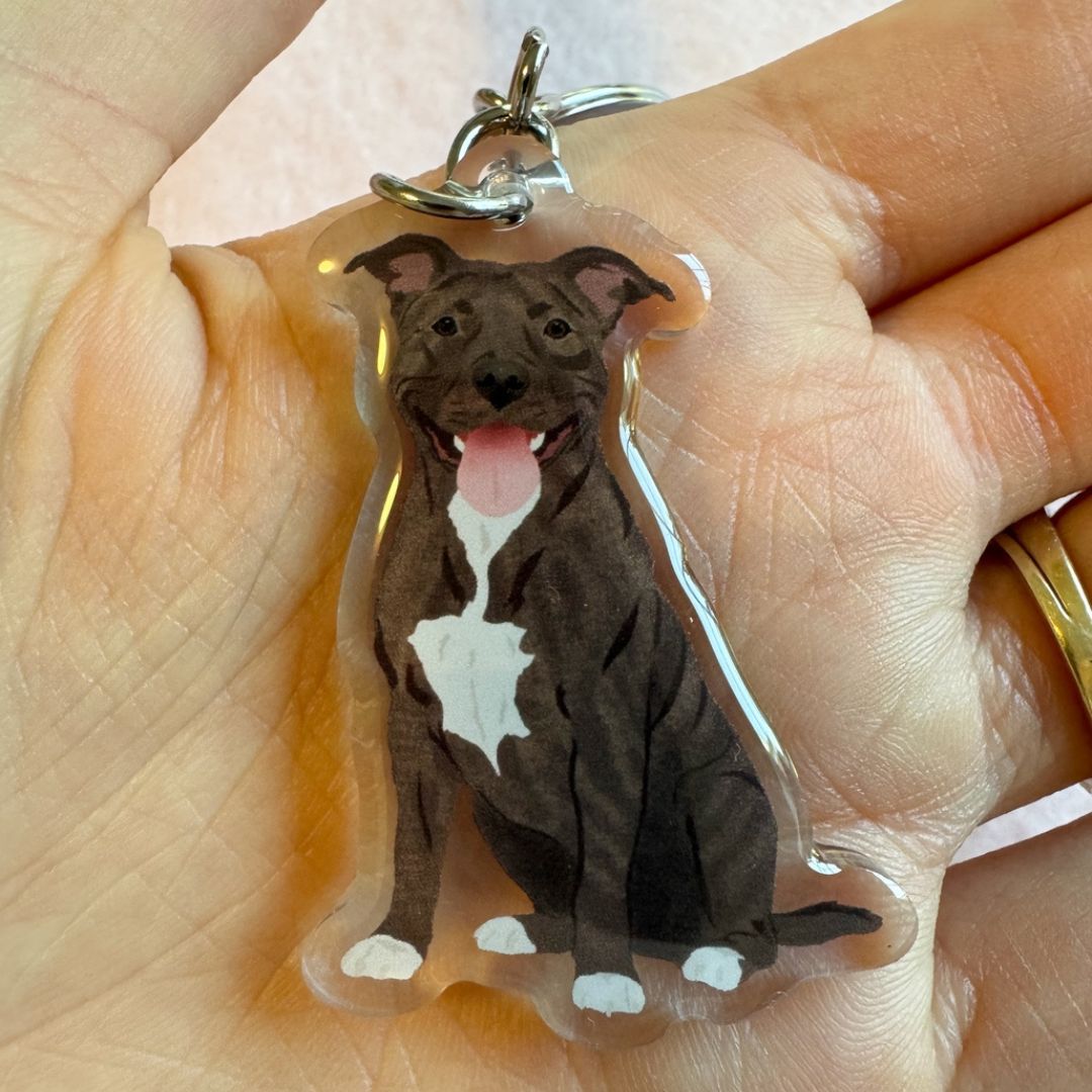 Pit Bull, Staffy (brindle) Keychain