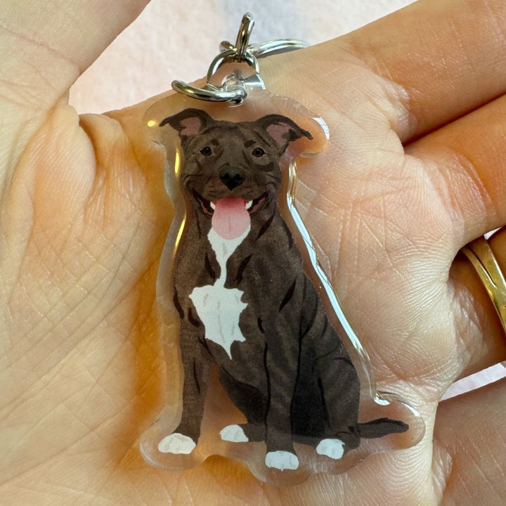 Pit Bull, Staffy (brindle) Keychain