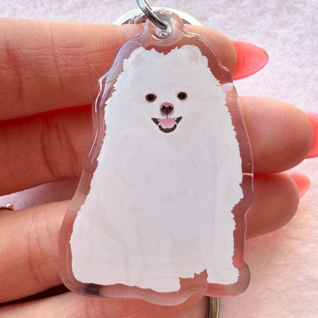 Pomeranian (White) Keychain