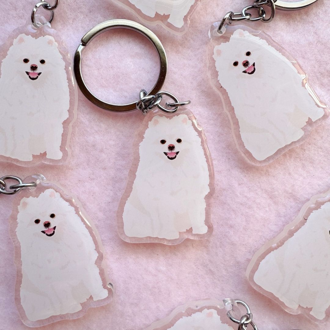 Pomeranian (White) Keychain