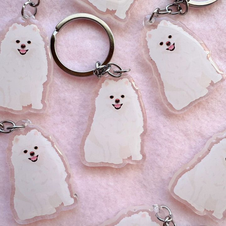 Pomeranian (White) Keychain