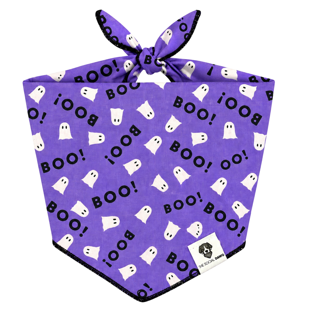 Boo Purple Halloween Tie-On Dog Bandana