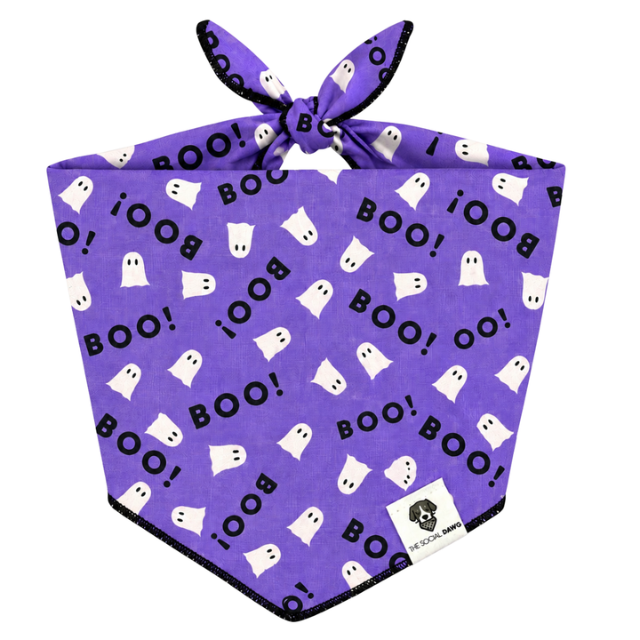 Boo Purple Halloween Tie-On Dog Bandana