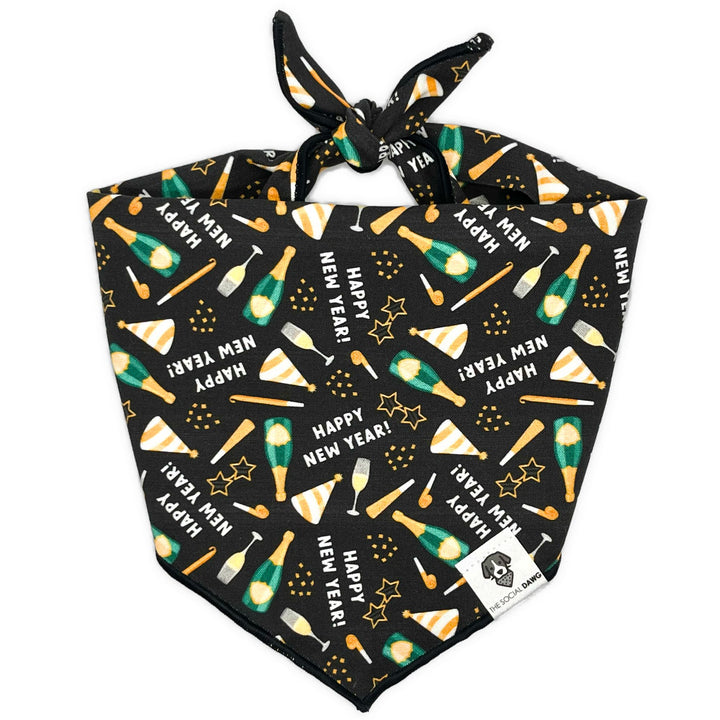 Happy New Year Tie-On Dog Bandana - Black