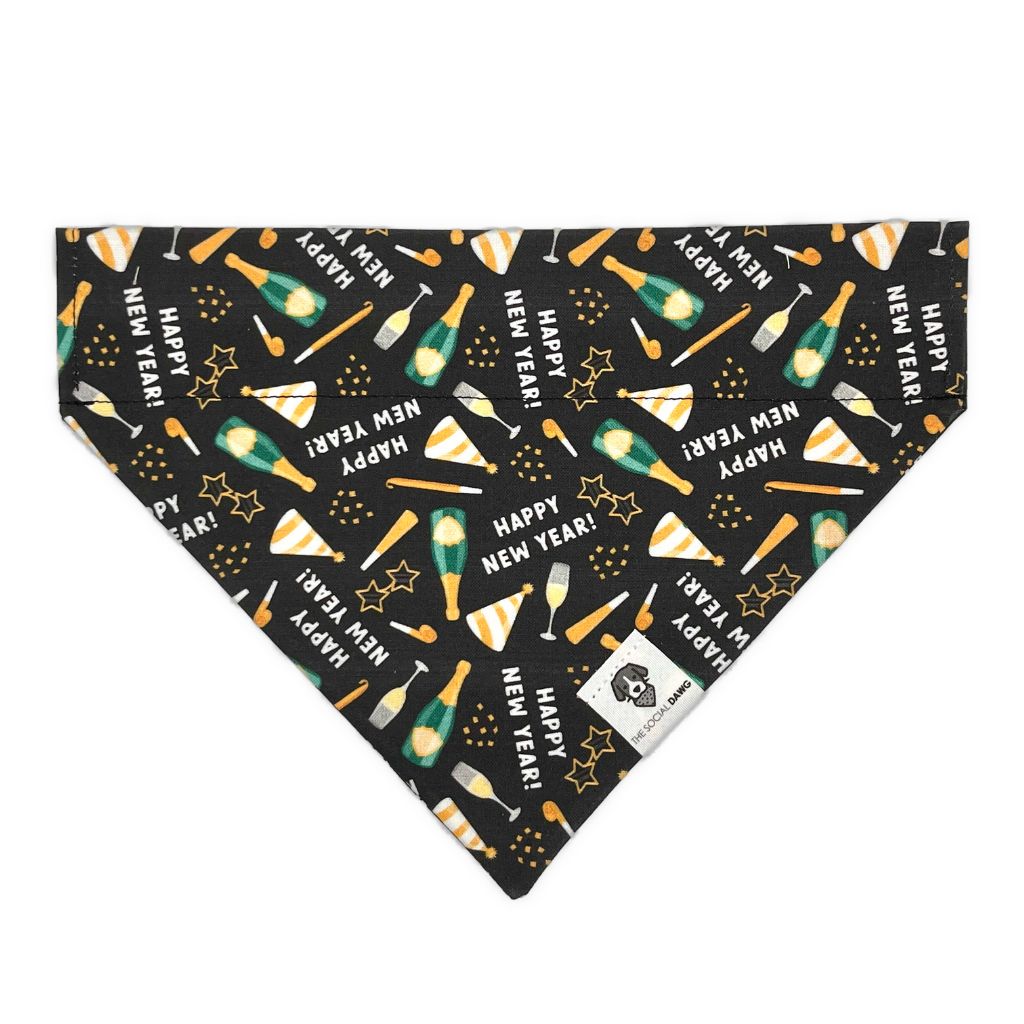 Happy New Year Slip-On Dog Bandana - Black