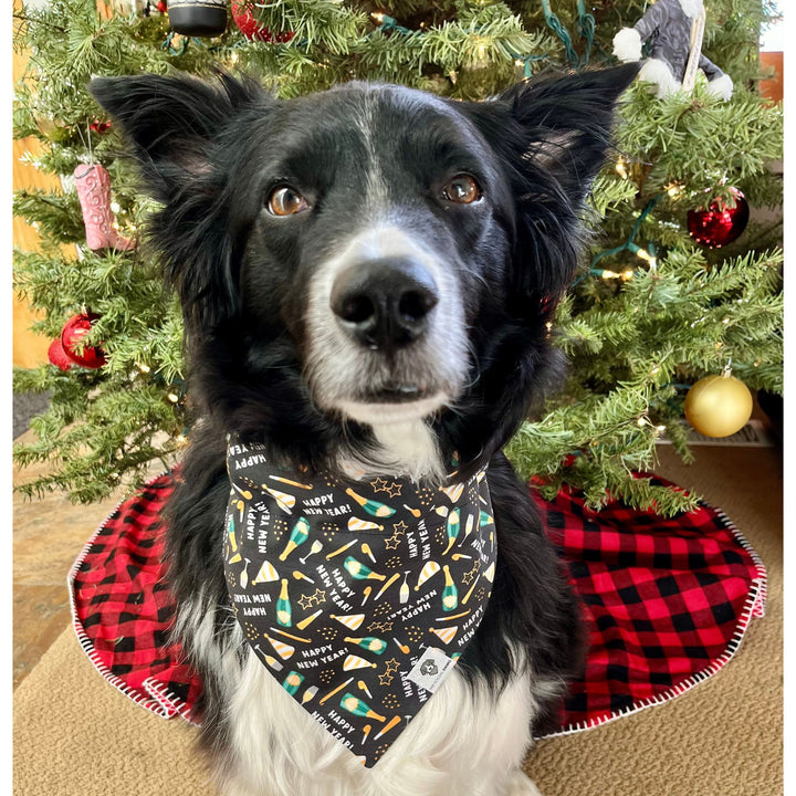 Happy New Year Slip-On Dog Bandana - Black