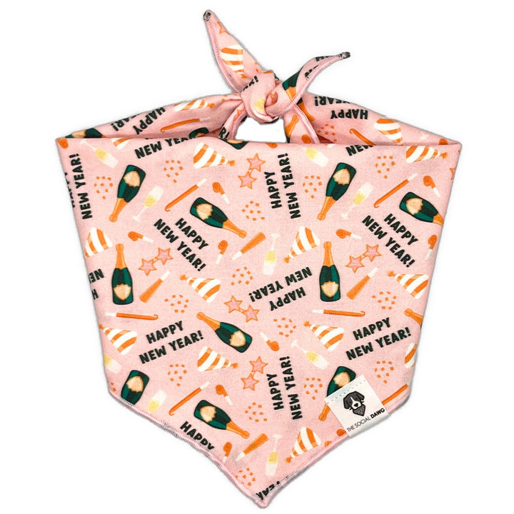 Happy New Year Tie-On Dog Bandana - Pink