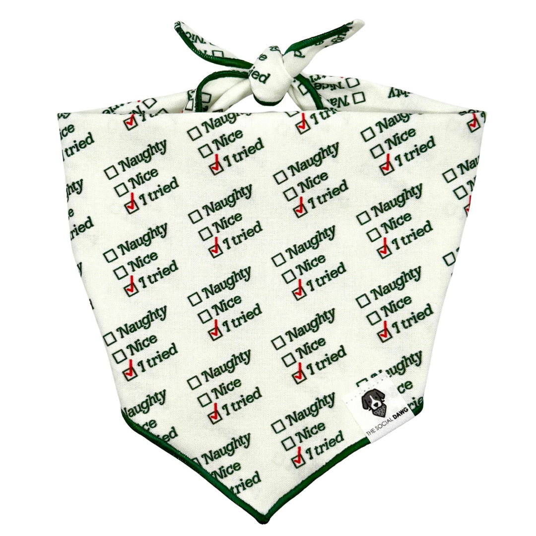 Naughty, Nice, I Tried Holiday Tie-On Dog Bandana