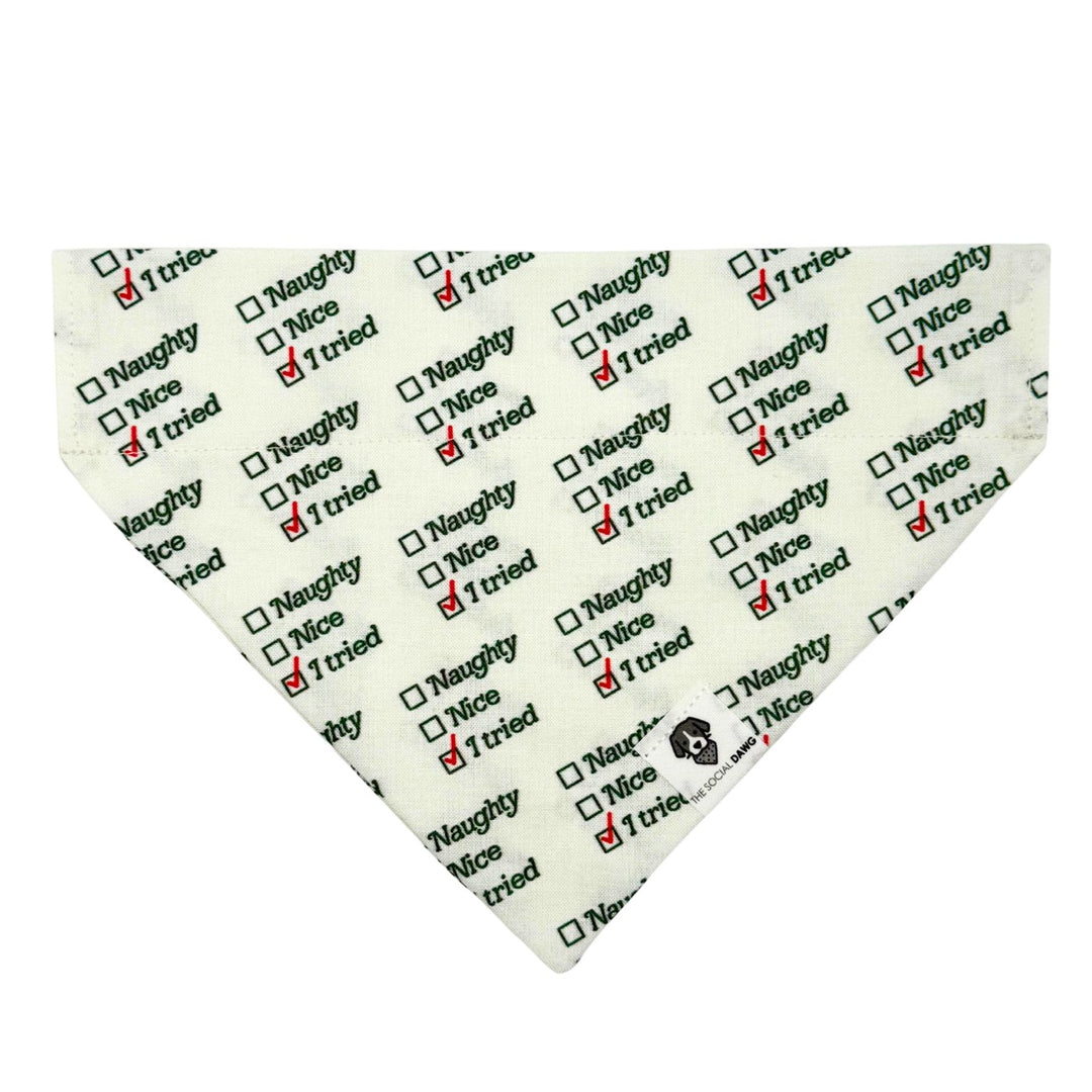 Naughty, Nice, I Tried Holiday Slip-On Dog Bandana