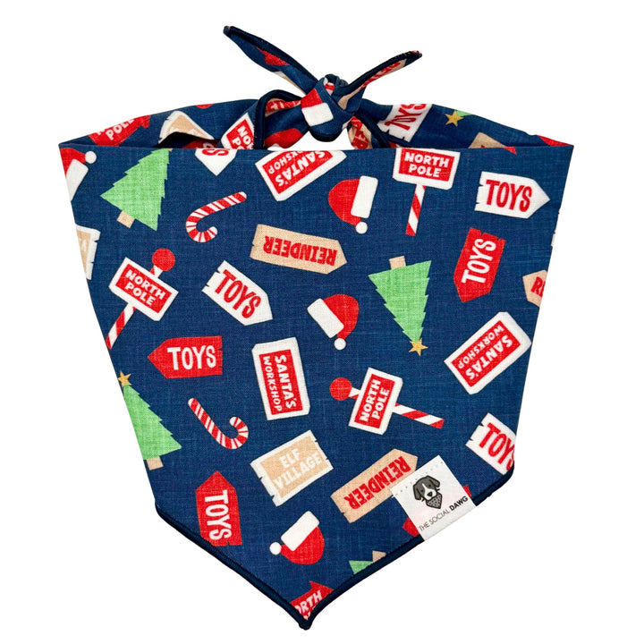 North Pole Holiday Tie-On Dog Bandana