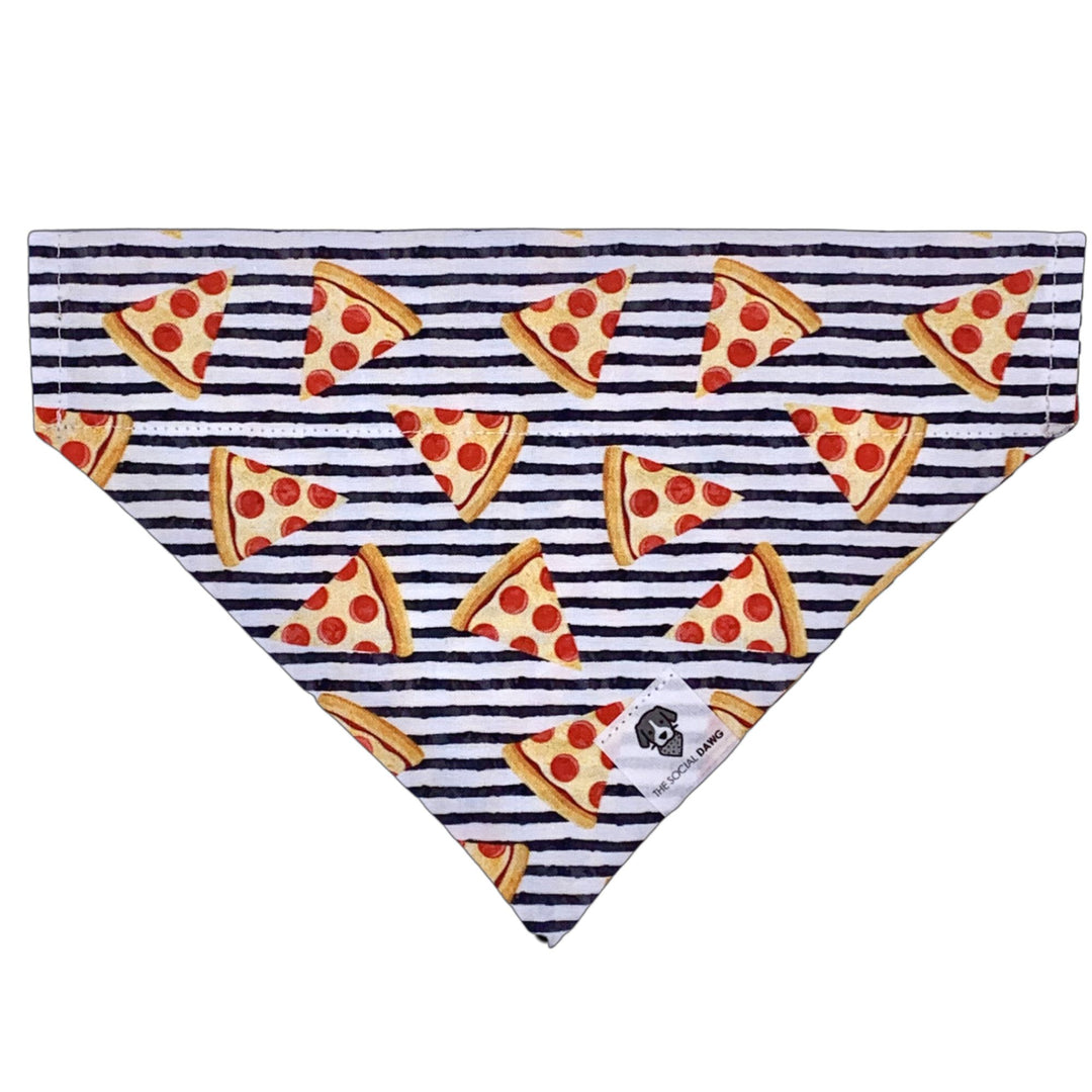 Pizza themed slip-on bandana. 