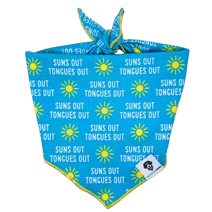 Suns Out Tongues Out Tie-On Dog Bandana - Blue