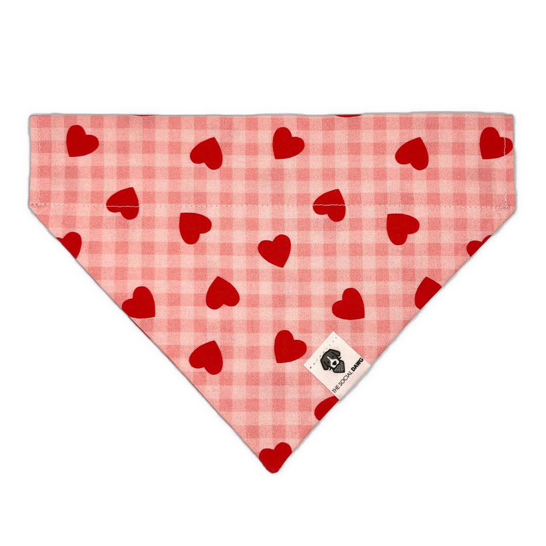 Valentine Gingham Hearts Slip-On Dog Bandana