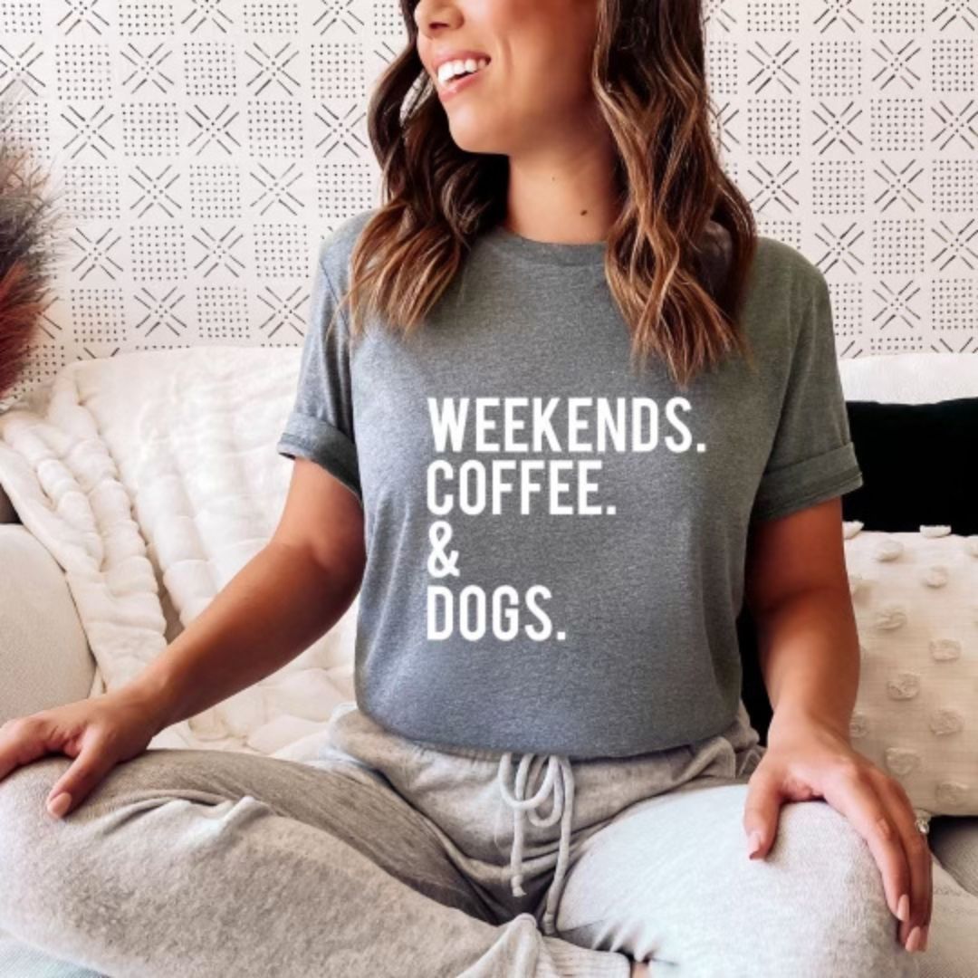 Weekends Coffee and Dogs Unisex T-Shirt - Gray