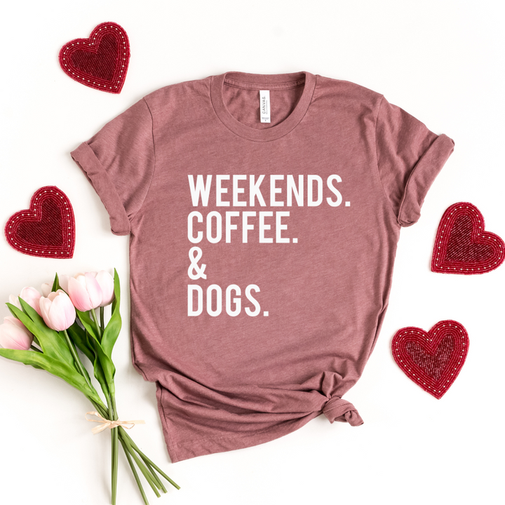 Weekends Coffee and Dogs Unisex T-Shirt - Mauve