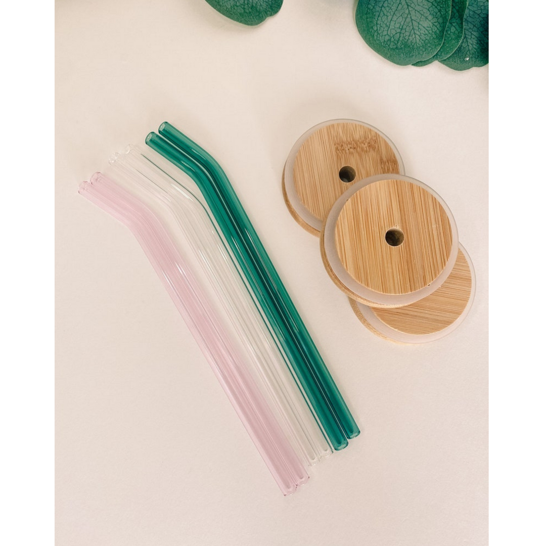 Teal Bent Reusable Glass Drinking Straw - 2 Pack
