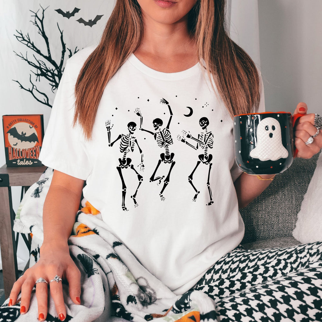 Dancing Skeletons Halloween Unisex T-Shirt - White