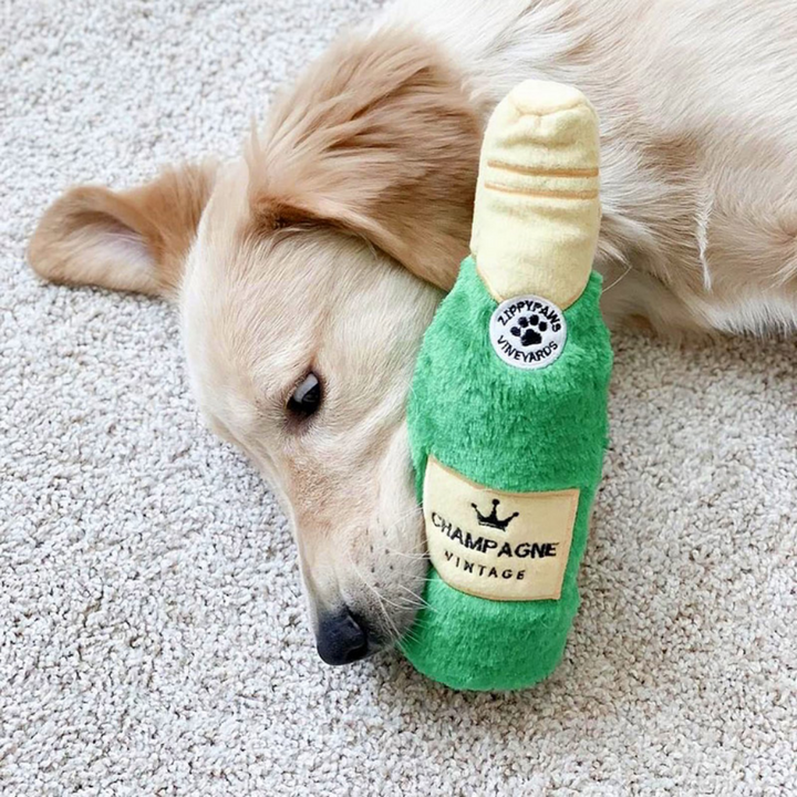 Dog Playing With ZippyPaws Champagne Happy Hour Crusherz Dog Toy
