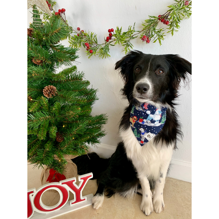 Dog wearing Christmas holiday festive dog bandana