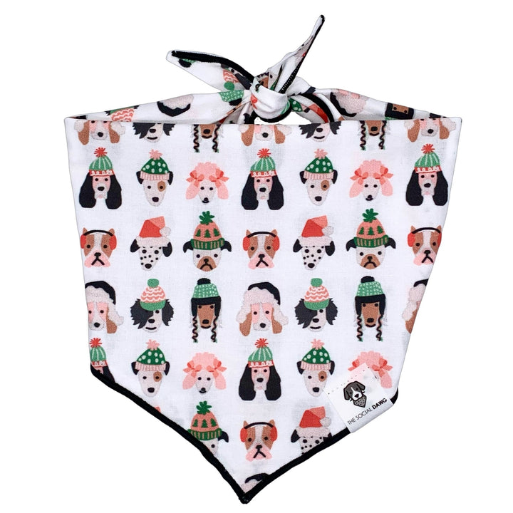 Pups In Holiday Hats Tie-On Dog Bandana
