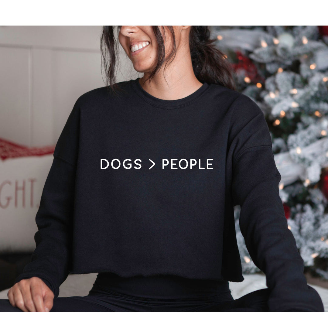 Dogs Over People Black Long-Sleeve Crop Sweatshirt