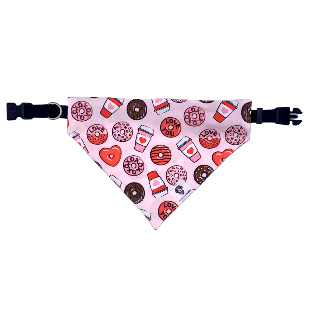 Pink and red donuts and coffee Valentine's Day slip on dog bandana