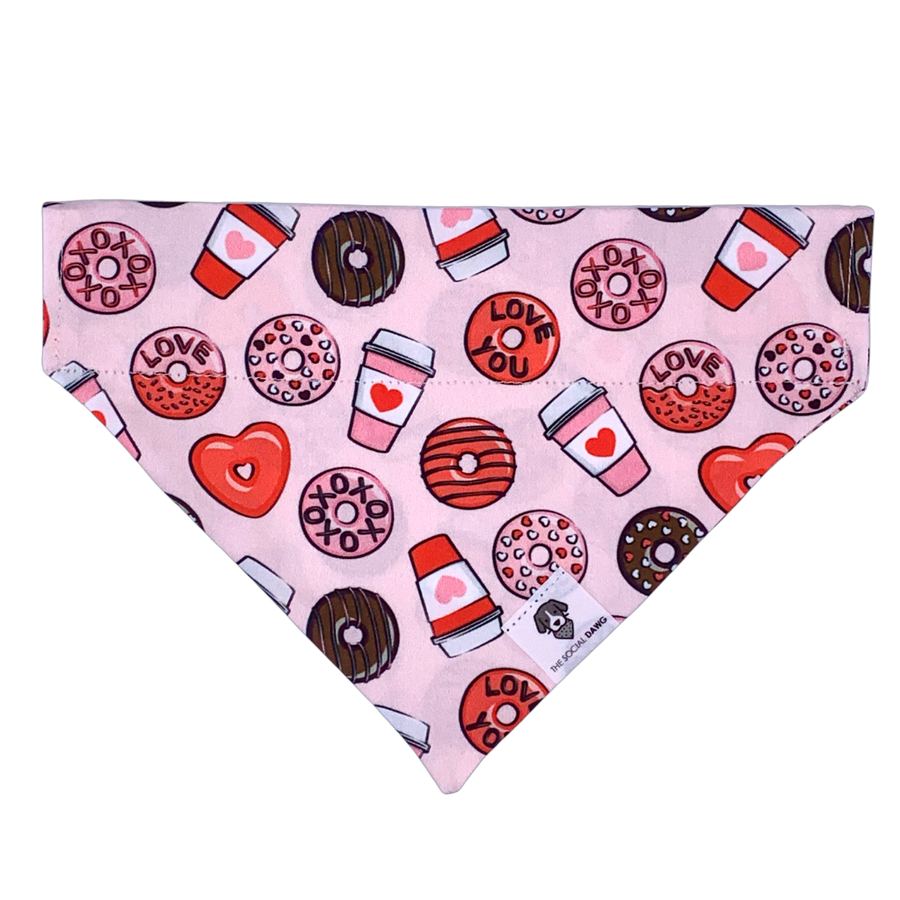 Pink and red donuts and coffee Valentine's Day slip on dog bandana
