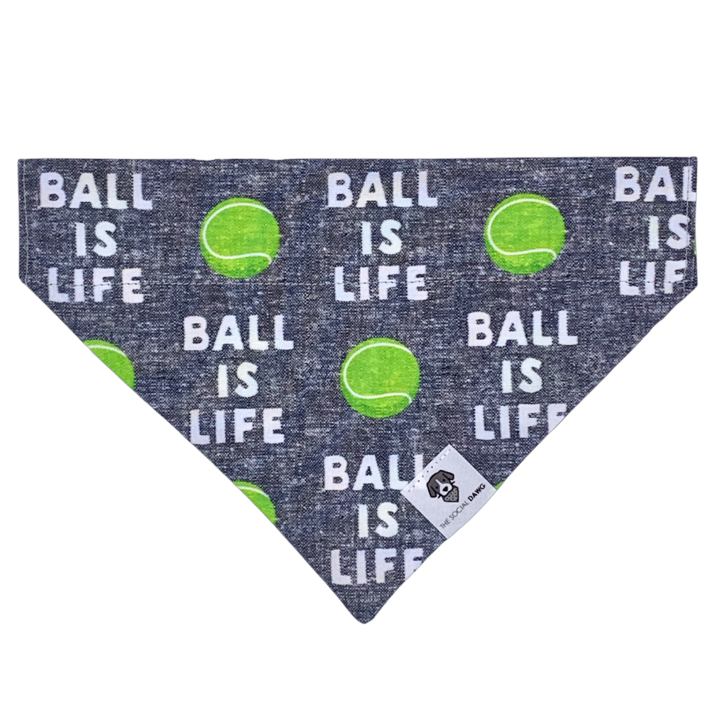Ball is life tennis gray slip on dog bandana