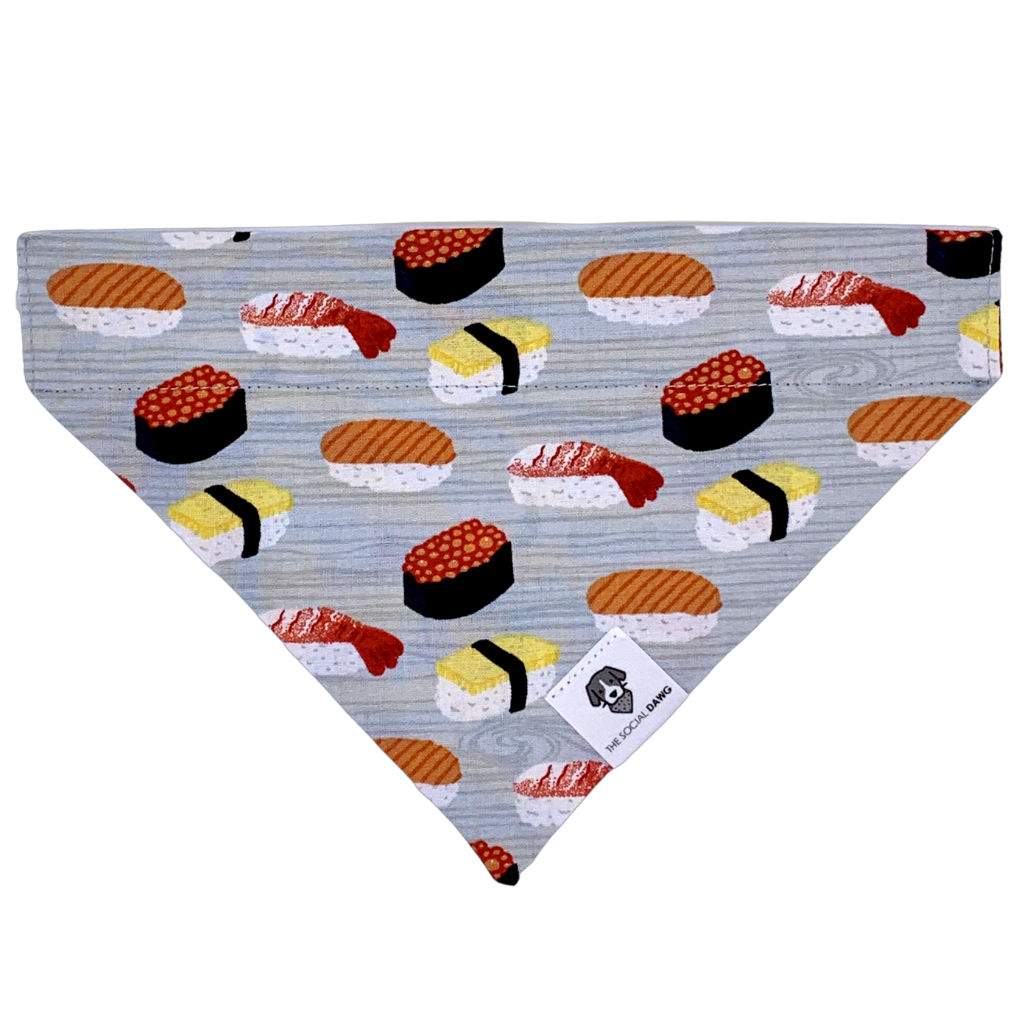 Gray colorful sushi slip on dog bandana
