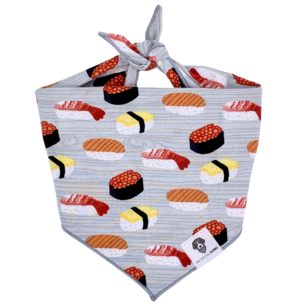 Gray sushi print dog bandana