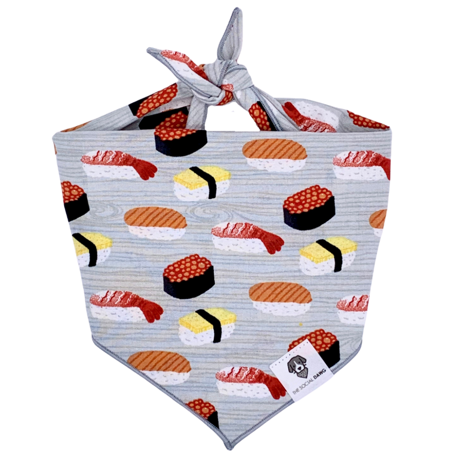 Gray sushi print dog bandana