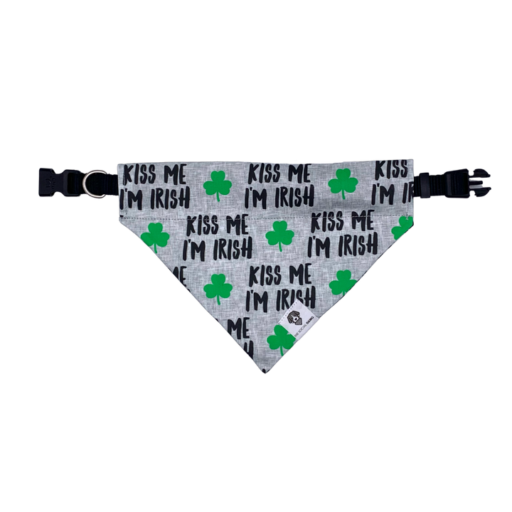 Kiss Me I'm Irish grey slip on dog bandana
