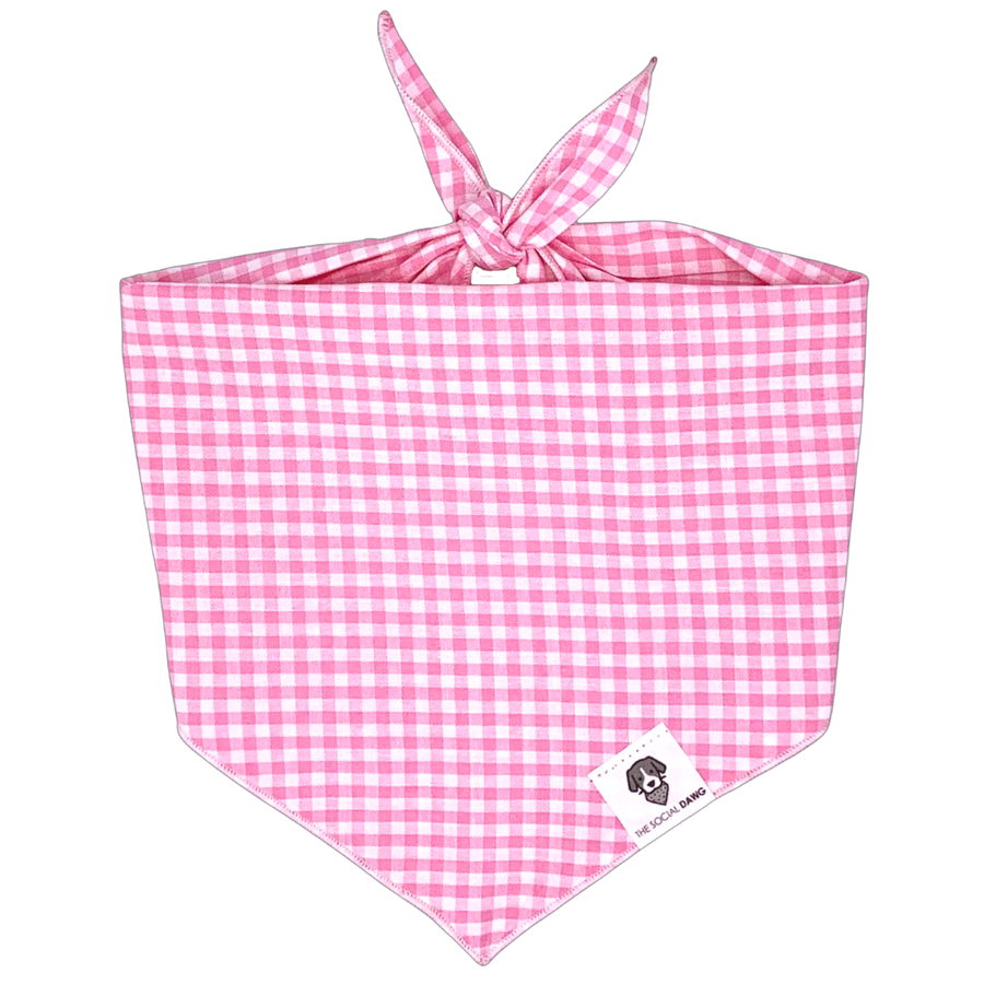 Light Pink Gingham Check Tie-On Dog Bandana