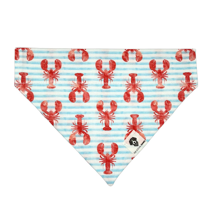 Blue & White Striped Slip-On Bandana with Red Lobsters.