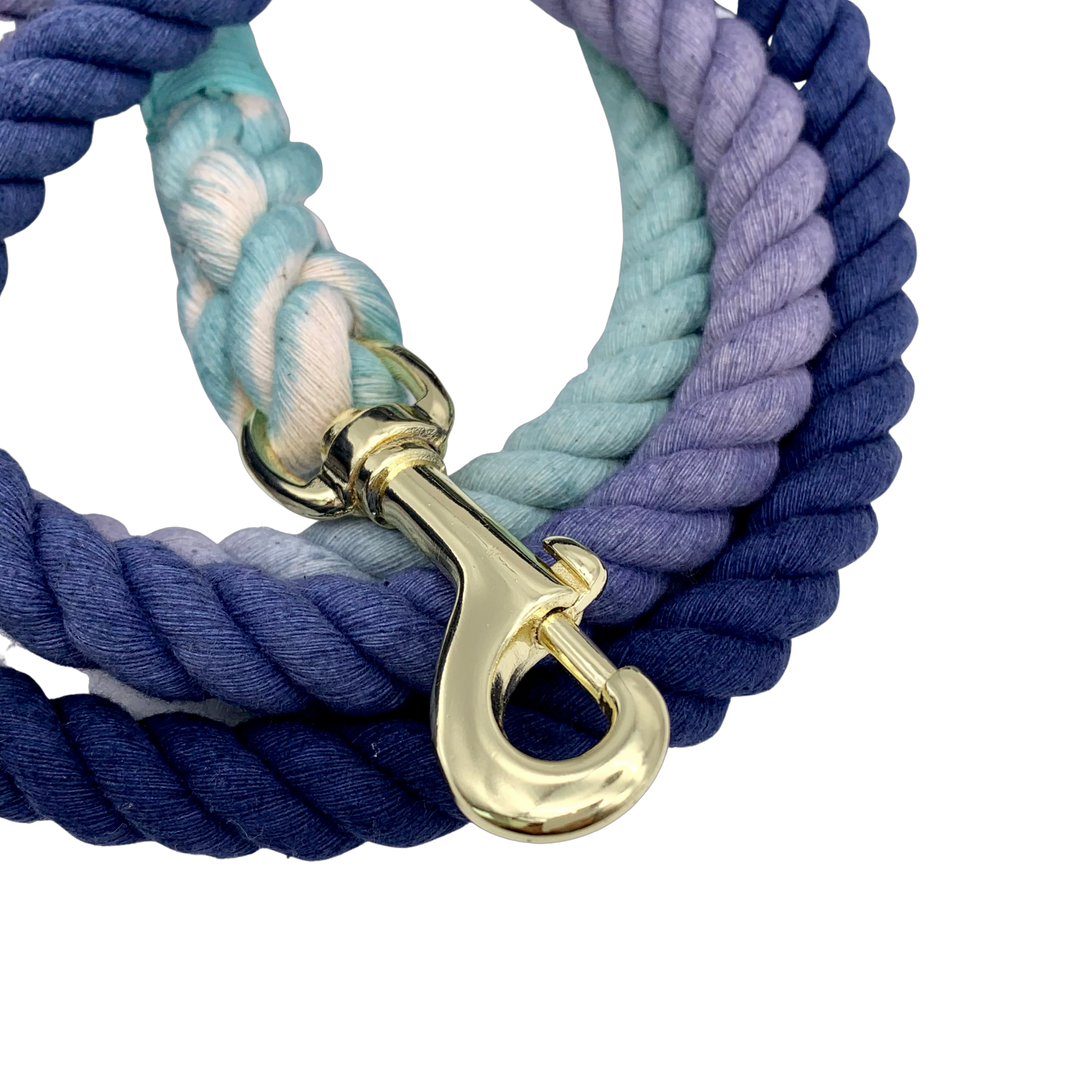 Navy and teal ombre cotton rope dog leash
