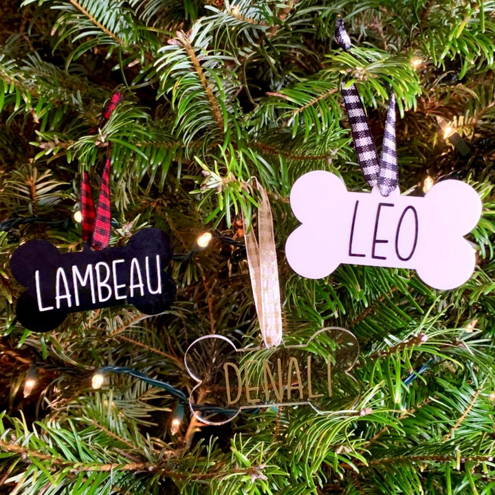 Personalized Holiday Dog Bone Ornament - Clear