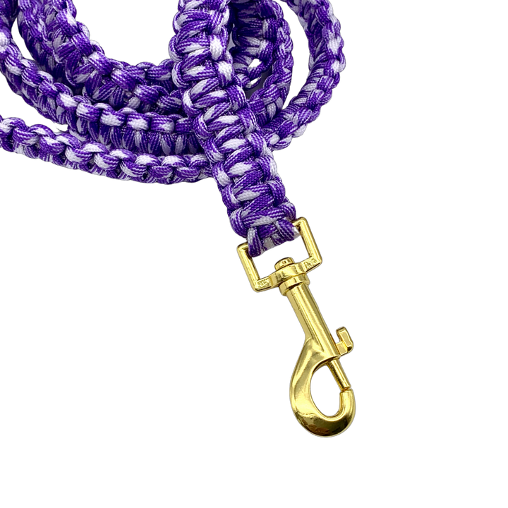 Purple and white nylon paracord rope dog leash