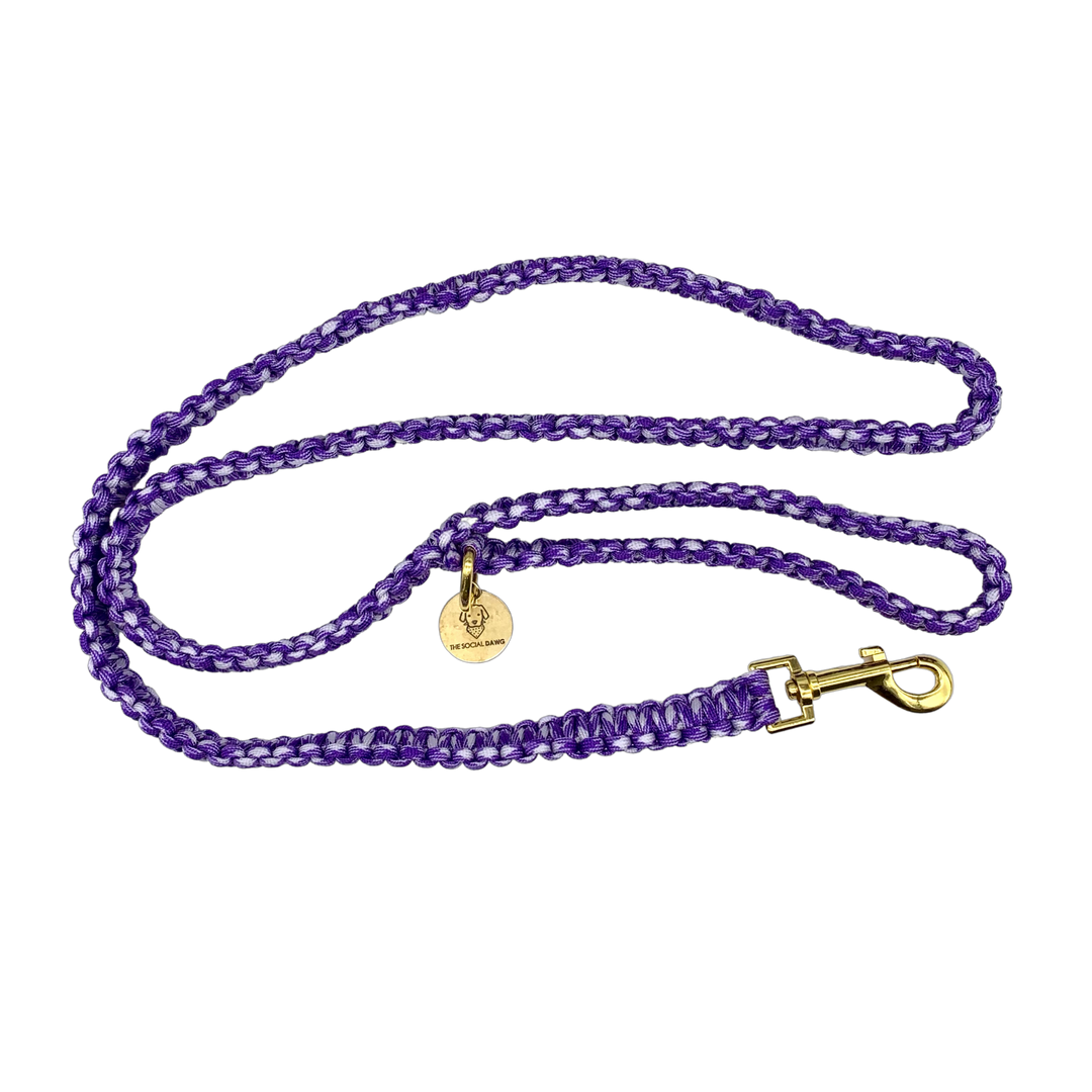 Purple and white nylon paracord rope dog leash