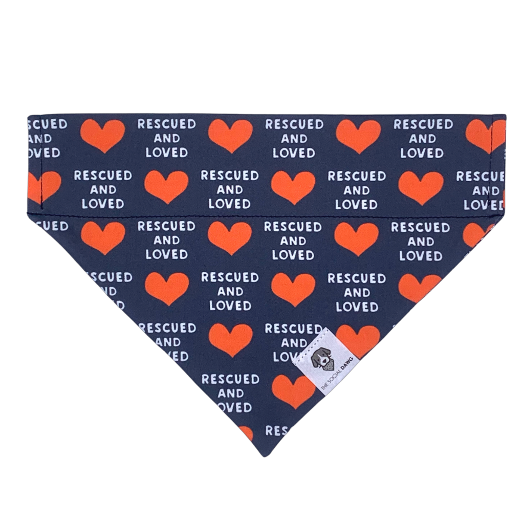 Rescued and loved hearts navy dog bandana