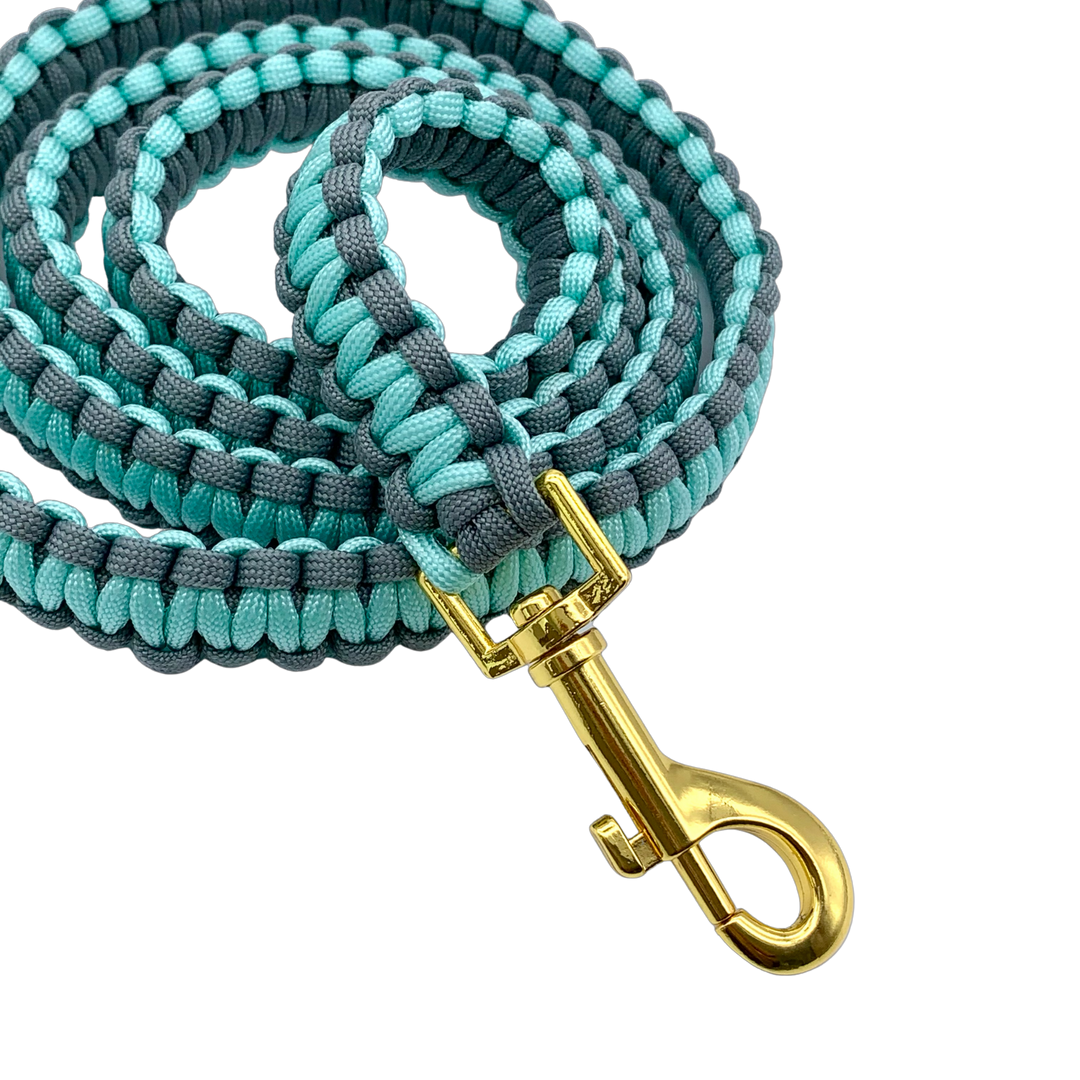 Teal and gray nylon paracord rope dog leash